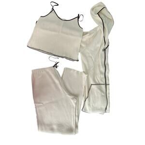 Fitigues Women's Waffle Knit 3 pc Set; Jacket, Tank top, Pants Cream Size Large